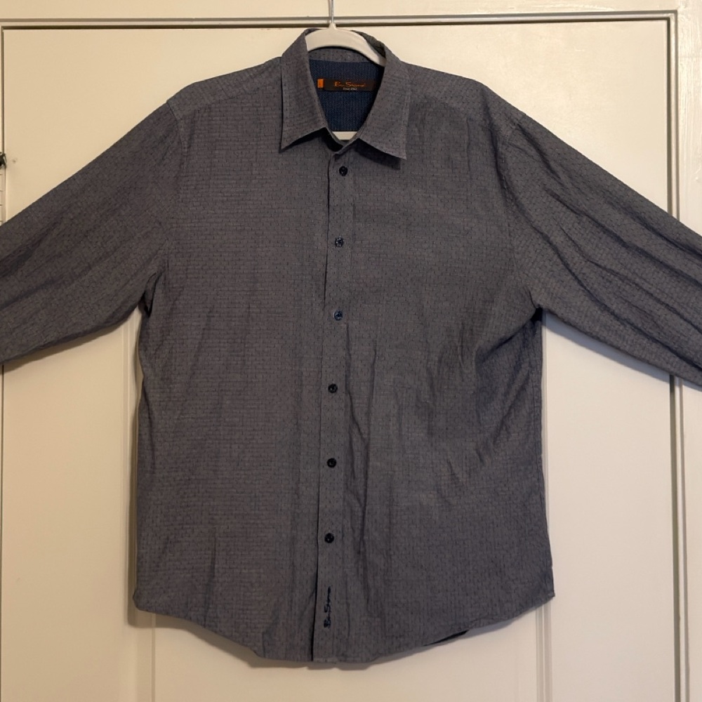 Ben Sherman Men’s Button Down Shirt Large Gray Pattern Long Sleeve Slim Fit